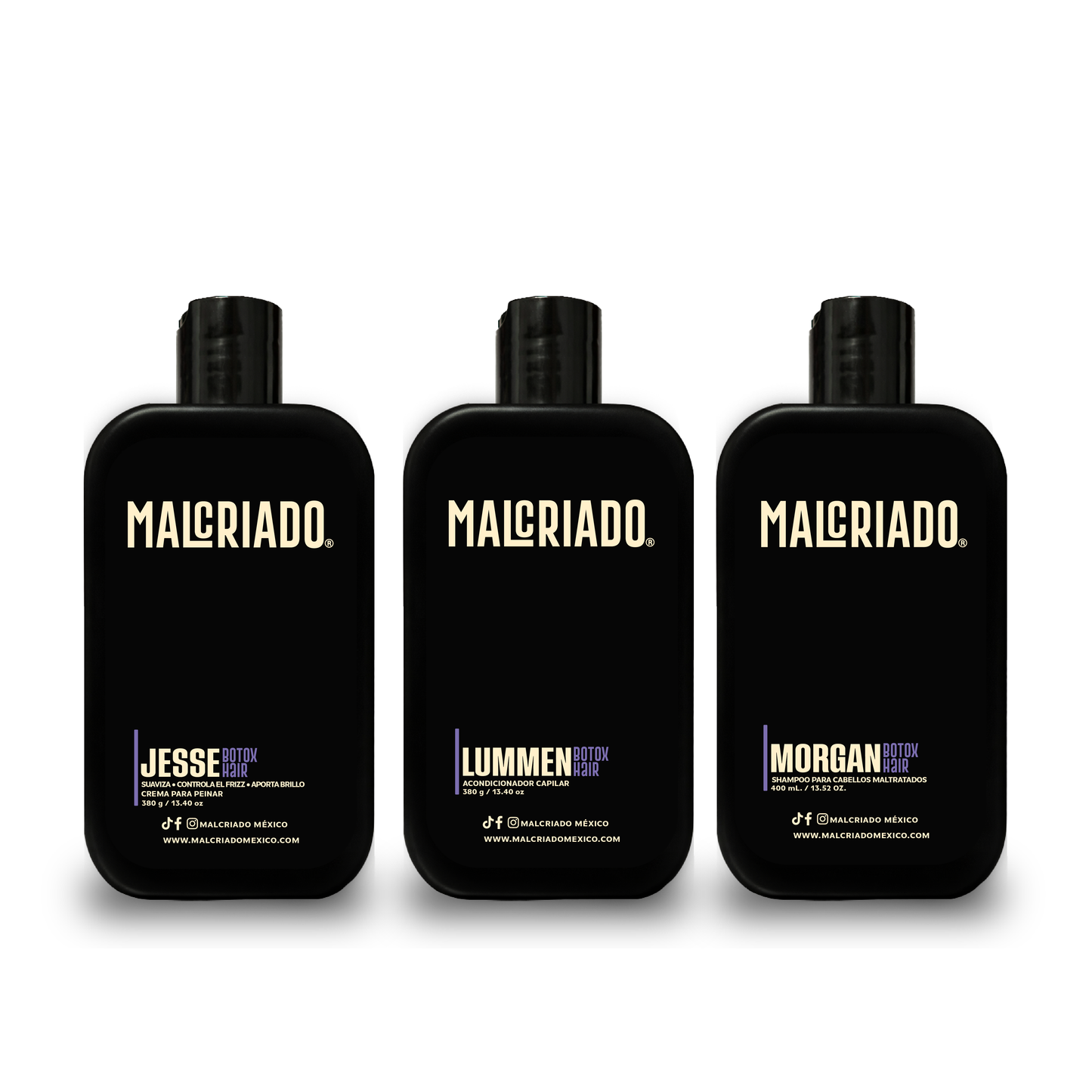 Kit Hair Botox para Cabello Maltratado | Shampoo, Acondicionador y Crema para Peinar | Malcriado México